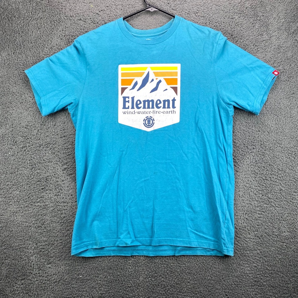 Element Mens Medium M T-Shirt Blue Graphic Logo Tee Wind Water‎ Fire Earth
